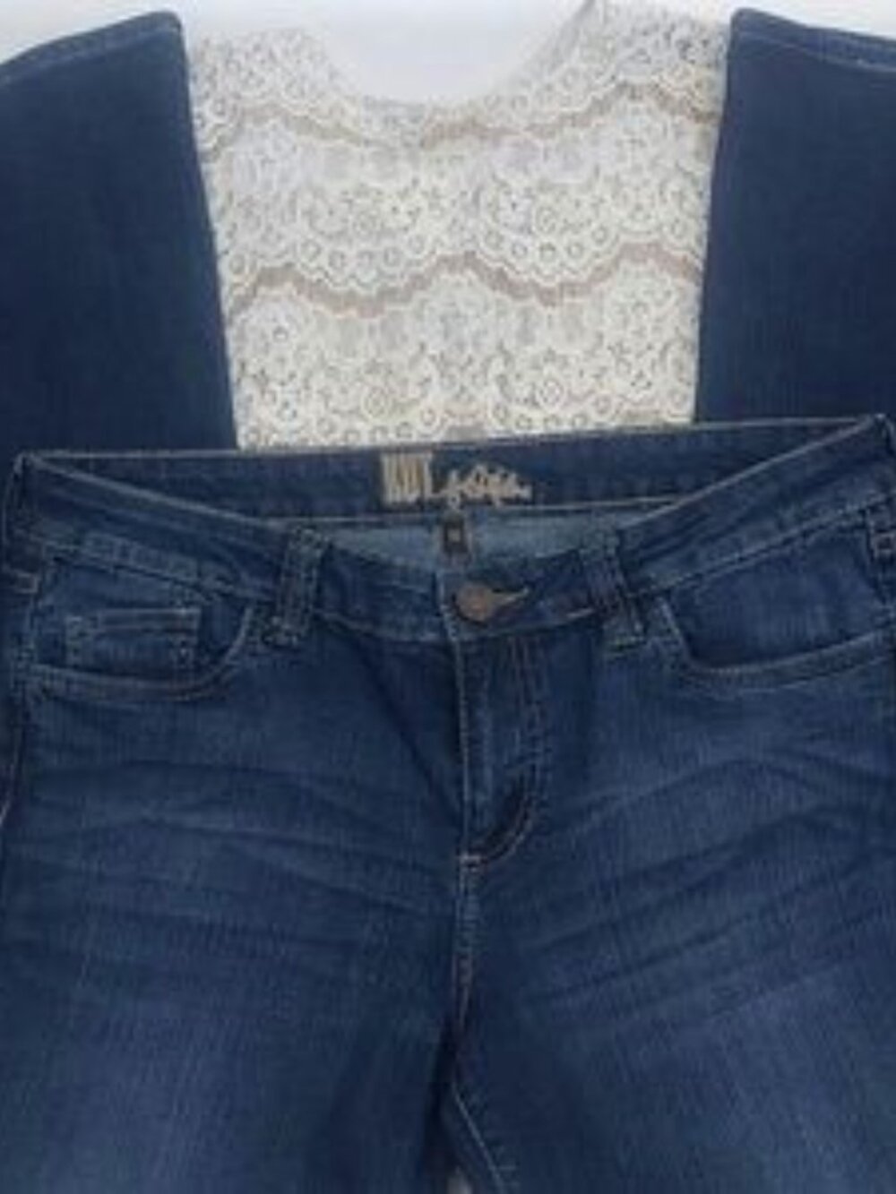 Kut from the Kloth SZ 10 Bootcut Dark Wash Jeans with Fancy Flap Back Pockets